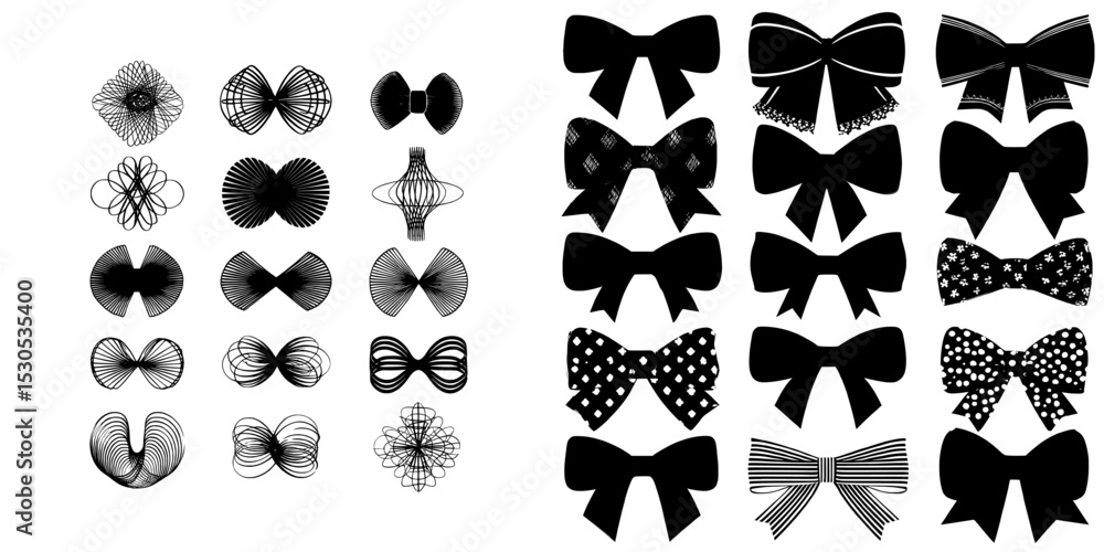 Poster a set of modern silhouettes features graphically decorative bows with a flat design isolated on whit