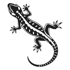 A sleek black gecko with distinct white markings confidently perches, its textured skin evident