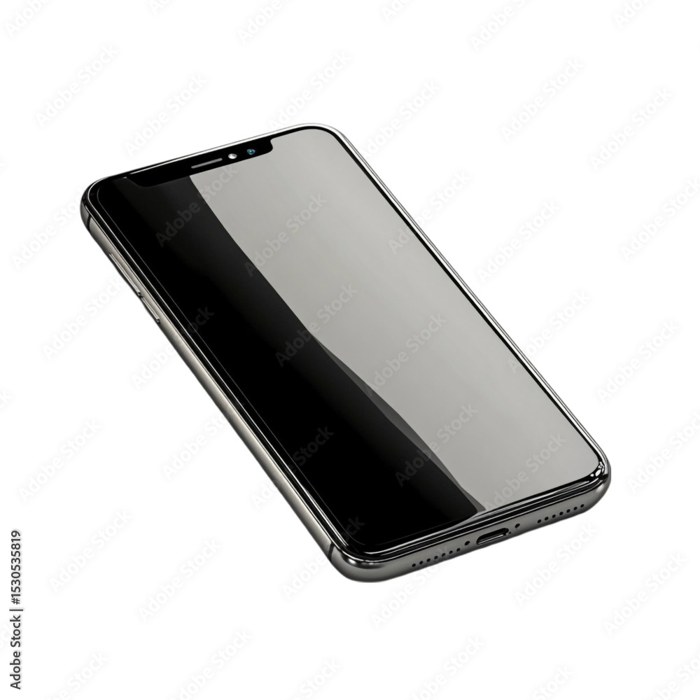 Poster sleek smartphone angled view showing screen and metallic edges