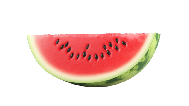 Watermelon slice 3D icon with realistic texture and cartoon shine, isolated on white background, PNG