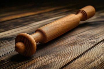 Fototapeta premium Closeup of cozy wooden rolling pin, natural materials