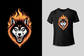 Fiery Wolf Head Design for T Shirt and Apparel