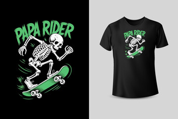Papa Rider Skeleton on Skateboard T Shirt Design