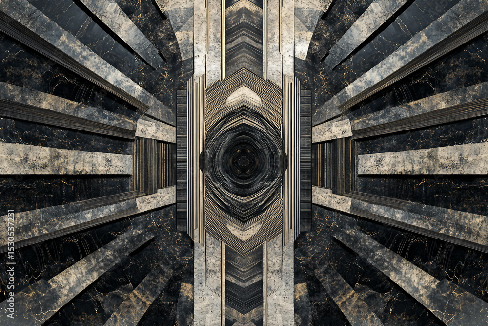 Poster this digital artwork features vibrant, overlapping geometric shapes creating a symmetrical pattern g