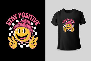 Retro Cartoon Character with Peace Signs and Beanie T Shirt Design