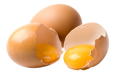 Broken eggs yolk and shell isolated on a white background