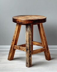 Natural finish stool in isolated setting high resolution image