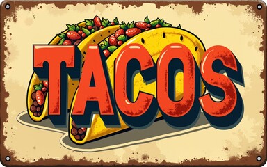 Vintage Style Vector Metal Sign - TACOS - Grunge effects can be easily removed for a brand new, clean design. High quality