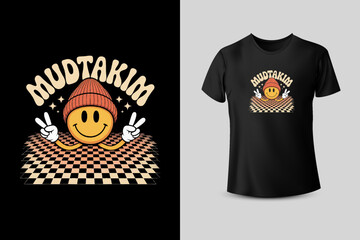 Retro Cartoon Character with Peace Signs and Beanie T Shirt Design