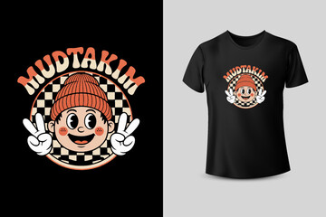 Retro Cartoon Character with Peace Signs and Beanie T Shirt Design