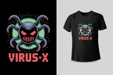 Virus X  Cyberpunk Pixel Art T shirt Design