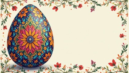 Intricate egg-shaped floral pattern, vector art , illustration, background