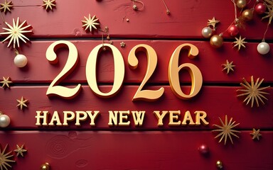 Happy New Year background on dark red vintage wood. High quality