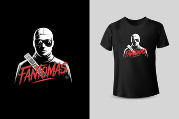 Fantomas Masked Figure in Silhouette T Shirt Design