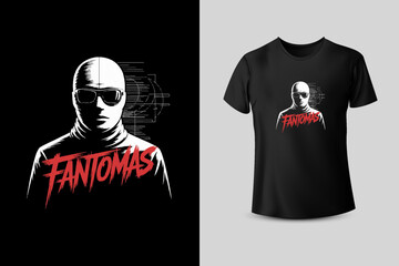 Fantomas Masked Figure in Silhouette T Shirt Design