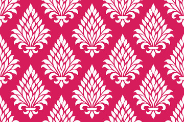 Elegant Thai-inspired pattern featuring traditional white motifs on a bold red background. Perfect for textiles, wallpaper, packaging, or cultural-themed design projects.