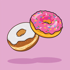 Vector illustration of cute pink and white donut design on pink background
