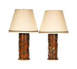 lamp on a white background  Two Antique Emeralite Lamp Shades