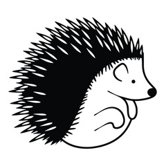 A stylized hedgehog illustration showcases black spines and white body in a simple, cute outline