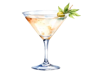 Fotobehang Watercolor illustration of a classic martini cocktail. Cocktail drink watercolor illustration on transparent background. © 7AM