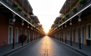 Fototapeta premium The famous Bourbon street in New Orleans without people in the morning. High quality