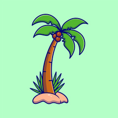 Cartoon Coconut Tree on Beach Summer Illustration