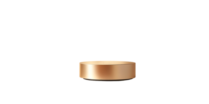 Rose gold cylindrical object isolated on transparent background, studio shot, product display, minimalist design, clean aesthetic