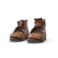 Worn Leather Work Boots isolated on transparent background