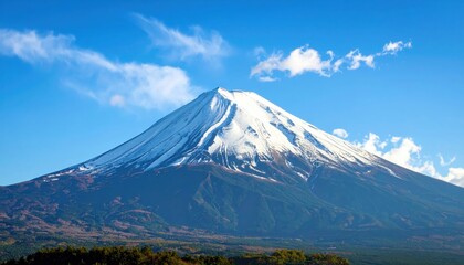 Majestic Snow-Capped Mount Fuji Under Blue Sky