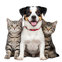 Fototapeta premium Happy Dog and Two Cats: Perfect Pet Companions