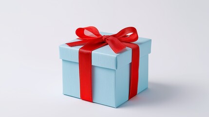 Obraz premium Blue Gift Box with Red Ribbon Holiday or birthday concept isolated white background.
