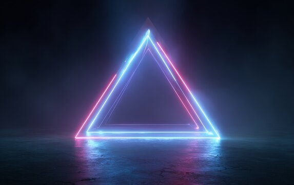 Neon Glowing Triangle Shape on Dark Background