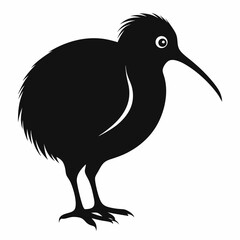 Silhouette illustration of a kiwi bird on a white background perfect for nature wildlife or New Zealand themed designs