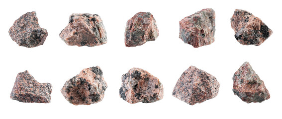 Set of beautiful granite stones isolated on white
