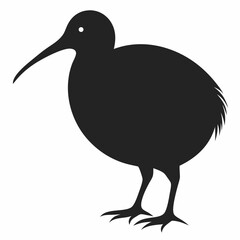 Kiwi bird silhouette illustration on a white background showcasing a simple elegant design suitable for various creative projects and applications