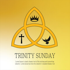 Trinity Sunday with Cross, crown and dove of Holy Spirit Vector illustration. Christian feast design