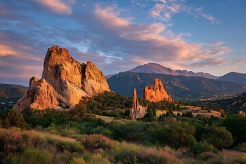 Fototapeta premium Morning Glow Over Colorado Springs Garden Landscape