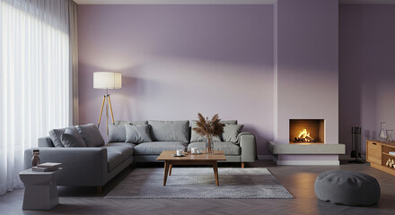 Serene interior living space with a fireplace and comfortable seating