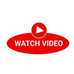 Illustration of the watch video icon in red. Youtube, movie, sign.