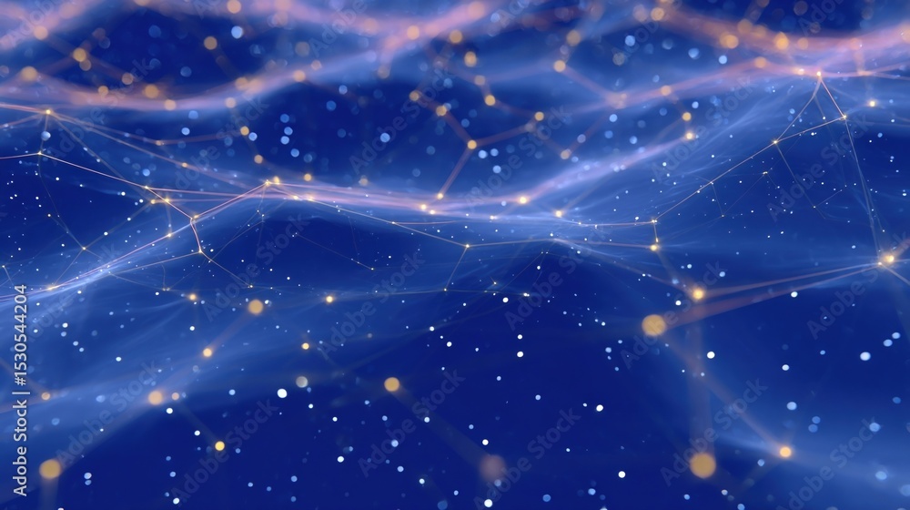 Aufkleber ethereal wisps of glowing star particles drift slowly across a deep blue backdrop connecting to form