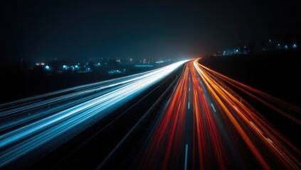 Obraz premium Night highway, light trails diverge