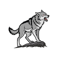 Fototapeta premium Fierce Wolf Illustration – Aggressive Cartoon Wolf Art, Animal Mascot Drawing