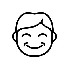 Smiling Happy Boy Face Icon in Line Art Style