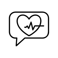 Heart Health Chat Icon with Pulse Line in Speech Bubble Outline