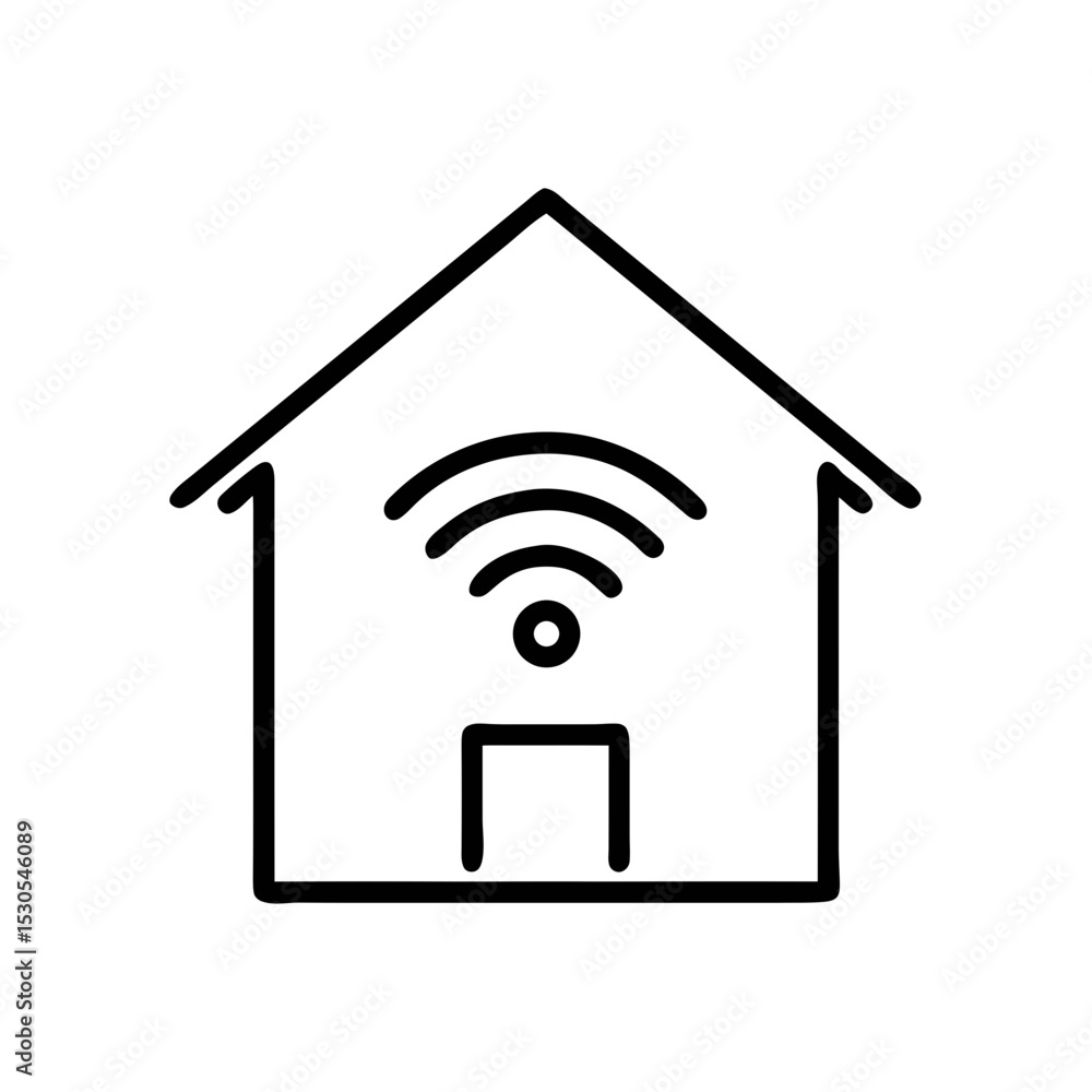 Poster smart home with wi-fi signal icon line art for technology and connectivity concepts