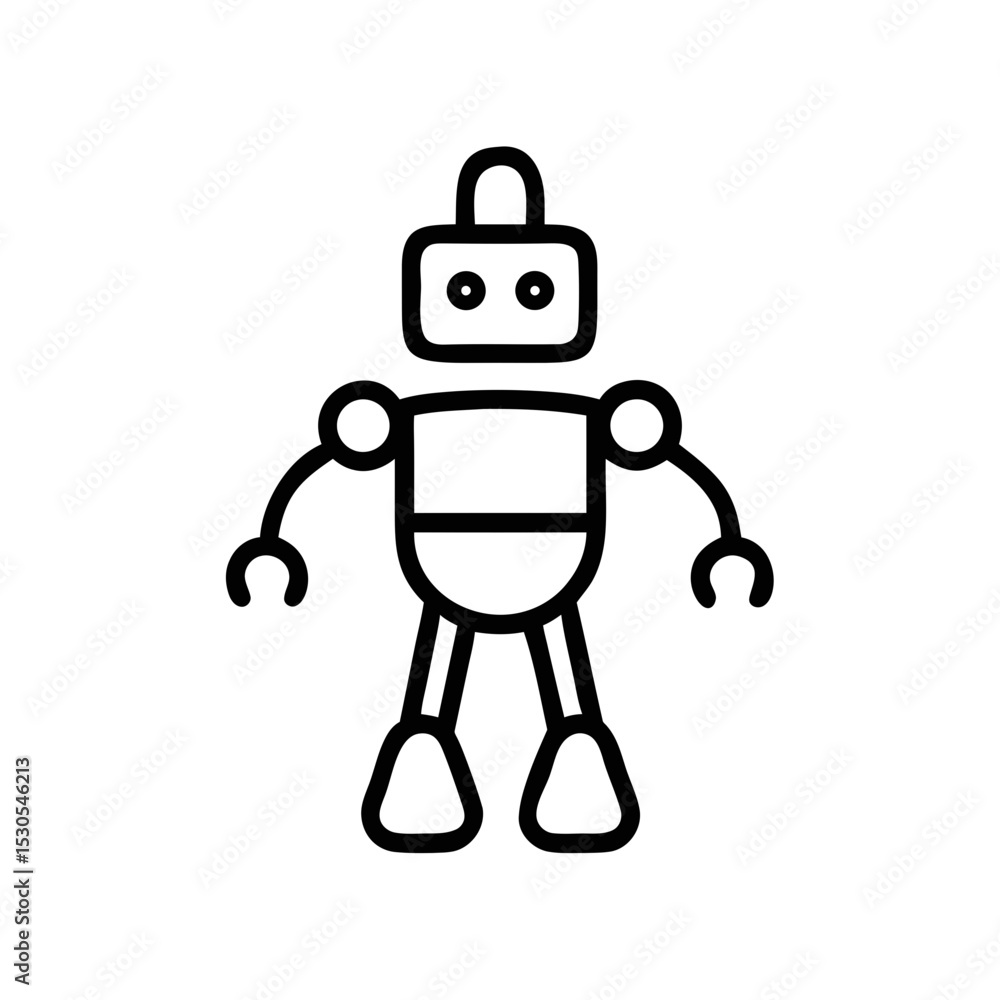 Poster robot character icon outline – cute technology line art for automation