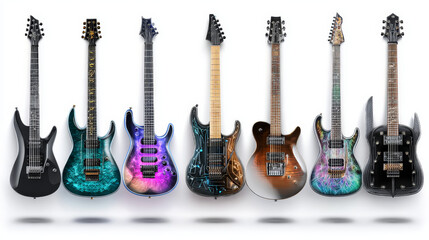 Naklejka premium 3d realistic vector icon set of electric guitars. Isolated on white background.