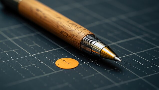 Close-up of a pen on dark grey cutting mat