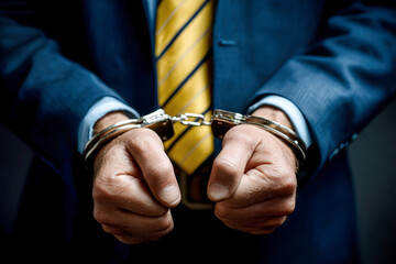 Civil servant in handcuffs representing corruption in society through symbolic photography