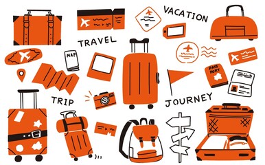 旅行グッズのかわいいイラスト素材セット
